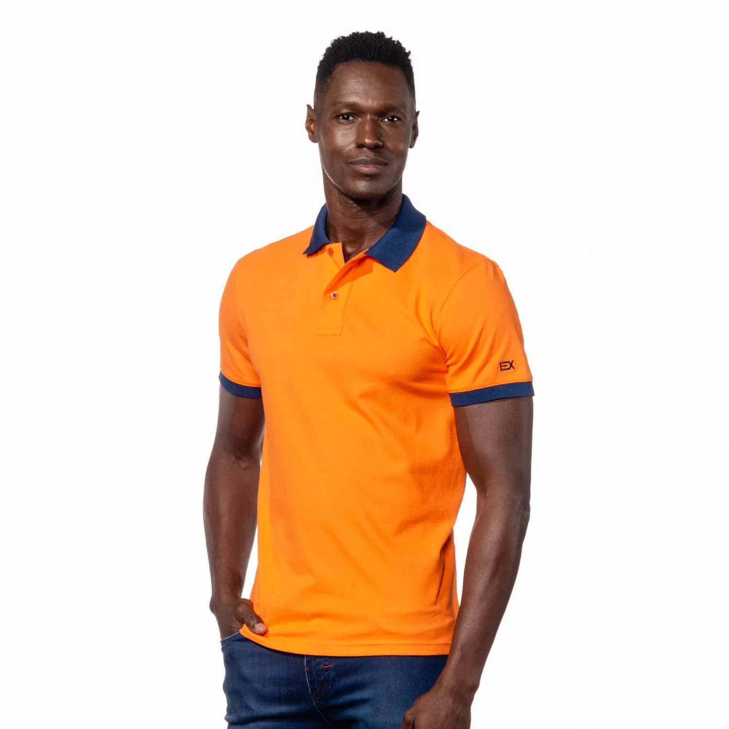 New Eight X Double Sided Grid Print Collar Polo In Orange